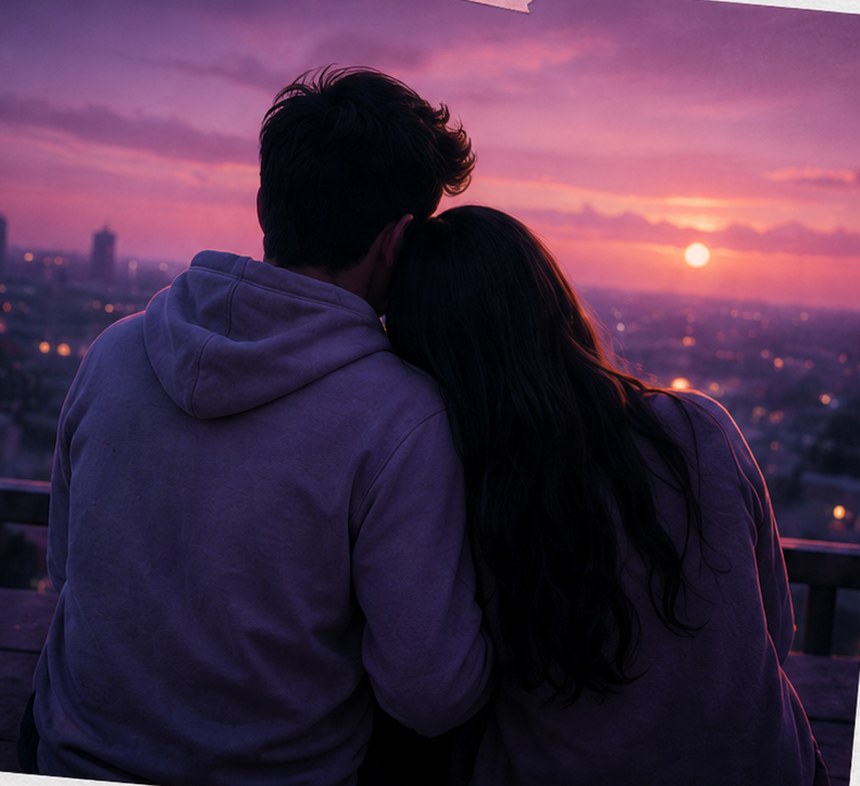 Two silhouettes watching the same sunset